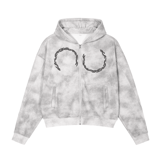 Dirty Washed Zip-Up Fleece Hoodie